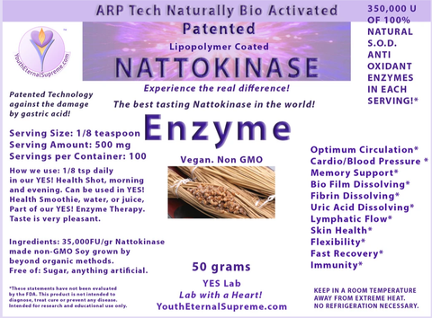Patented Bio Active Nattokinase Enzyme (Naturally Coated) 50 grams
