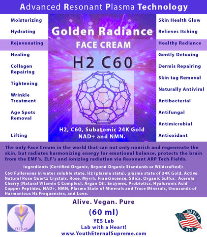 Golden Radiance H2 C60 Fullerene FACE CREAM (60 ml)*Beyond Organic. ALIVE!