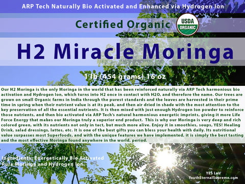 H2 Miracle Moringa (Bio Activated, Hydrogen Ion Reinforced) 1lb (454 grams) 16 oz