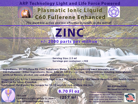 ZINC Plasmatic Ionic Mineral-C60 Fullerene Enhanced (8.70 oz) 257ml