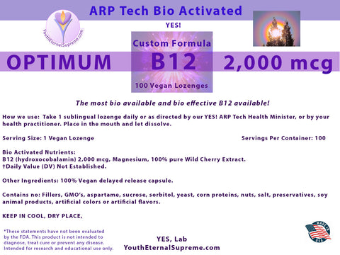 Vitamin B12 ARP Tech Bio Activated (as hydroxocobalamin) 100 Vegan LOZENGES (Sublingual) 2,000 mcg