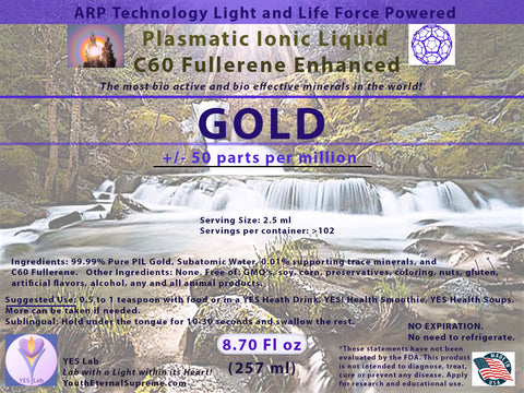 GOLD Plasmatic Ionic Mineral-C60 Fullerene Enhanced (8.70 oz) 257ml