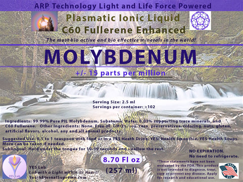 MOLYBDENUM Plasmatic Ionic Mineral-C60 Fullerene Enhanced (8.70 oz) 257ml
