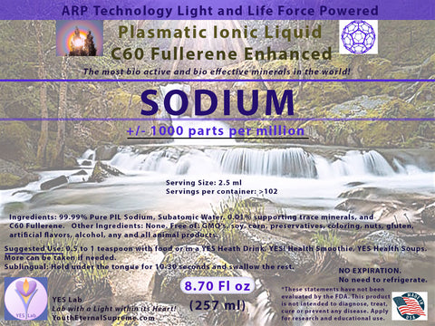 SODIUM Plasmatic Ionic Mineral-C60 Fullerene Enhanced (8.70 oz) 257ml